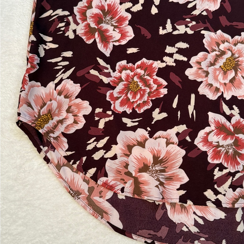 Maurices Floral Sleeveless Blouse Size M Burgundy Pink Boho Top - Picture 3 of 14